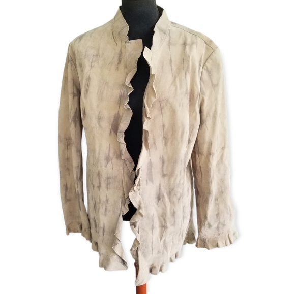Chi by Falchi, XL size Boho distressed, stone-wash-style 100% suede jacket - Picture 4 of 11